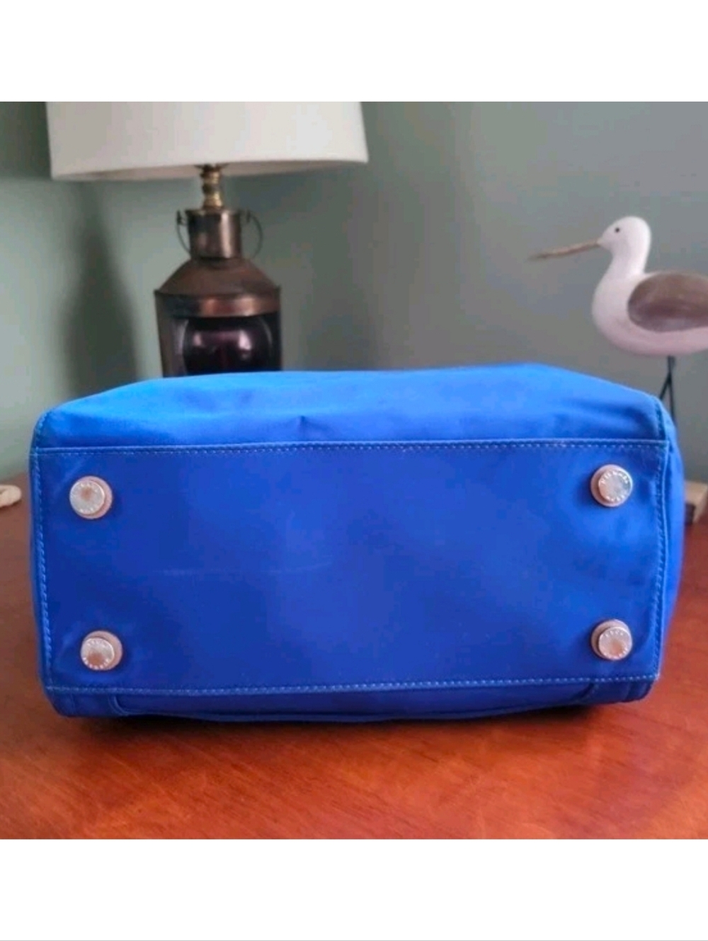 Michael Kors Kelsey Medium Tote Blue Tan Nylon Leather Bag - Picture 7 of 16